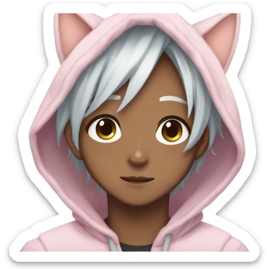 Gorgeous anime style shojo guy with cat ears and blushing face and hoodie aesthetic trending style outside sticker