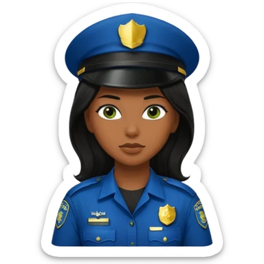 Female POLICE IN green, long black hair, brown skin sticker