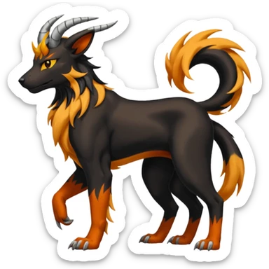 Long-curved-horned Manectric-Houndoom-Luxray-Bobcat-Fakémon-fusion-animal-creature, full body  sticker