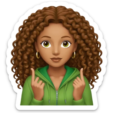 Mel B with brown long curly hair, green outfit sticker