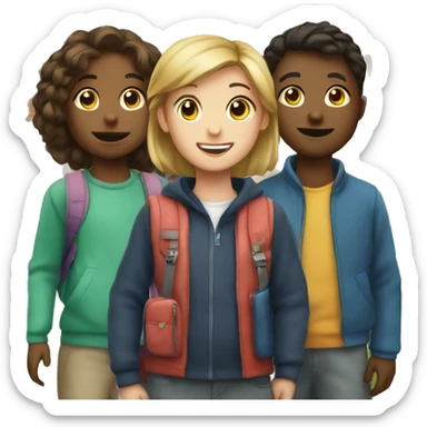 group of children in front of a school sticker