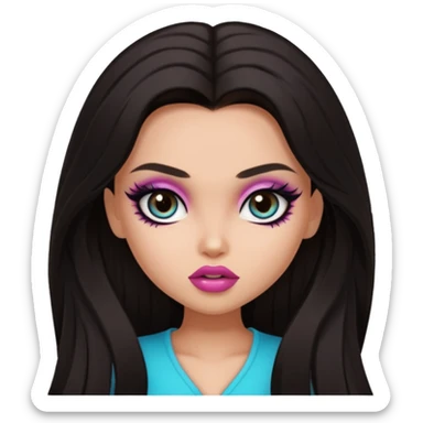 dark long hair, pretty eyes, pretty makeup, pretty bratz baddie sticker