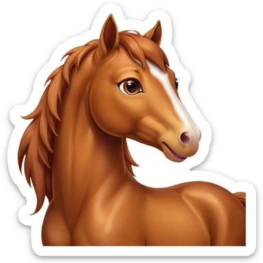 Cinematic Cute Yawning Chestnut Horse Portrait Emoji, Head tilted slightly with a dramatic, wide-open yawn, revealing a smooth chestnut fur with a subtle shimmer, floppy ears slightly drooping, round amber eyes barely open in drowsy contentment, Simplified yet irresistibly adorable features, highly detailed, glowing with a soft, cozy glow, high shine, relaxed yet expressive, stylized with a touch of equine whimsy, bright and endearing, soft glowing outline, capturing the essence of a sleepy yet affectionate horse, so drowsy it feels like it could stretch out of the screen and curl up for a nap! sticker