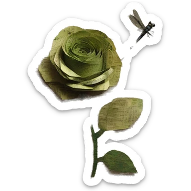 Shakespeare made of newspaper cuttings handwriting 420 hemp roses flowers plants leaves dragonfly mulberries Italy sticker