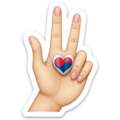 An emoji-style illustration of a hand making the Korean finger heart gesture. The hand should have a cute and expressive cartoon style, resembling modern emojis. Include subtle cultural details like a small South Korean flag on the wrist or background. Bright, colorful, and cheerful aesthetic sticker