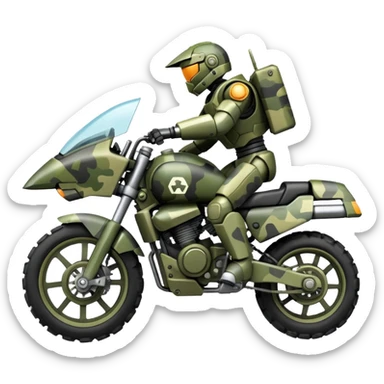 a camouflage army massive mech motorcycle shooting forward enemy mech off-road racing motorcycle  sticker