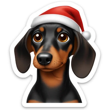 Black and brown dachshund in a Santa hat sticker