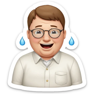 peter griffin as a laughing crying emoji in midjourney style with a white button up shirt and glasses sticker