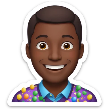 Emoji de un hombre feliz de festejo solo cabeza morocho y con confeti  sticker
