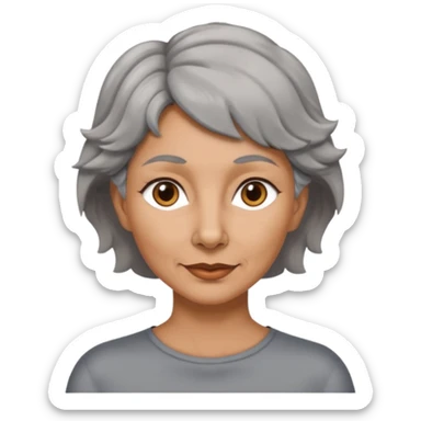 woman 50 years old, tanned skin, very short grey wavy wolf cut hair, brown eyes sticker