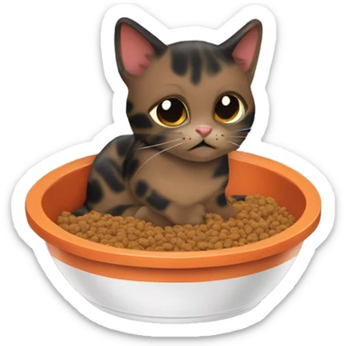 tortoiseshell cat eating cat food in cat food bowl sticker
