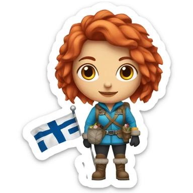 female winter mountaineer red hair holding greek flag and easter egg sticker
