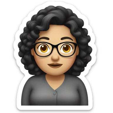 Southeast Asian woman, overweight, wearing glasses, with black curly hair sticker