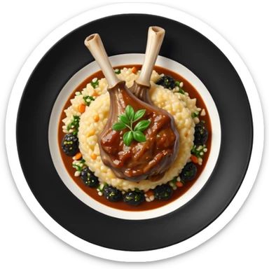 Lamb Shanks with Risotto Nero on a black plate sticker