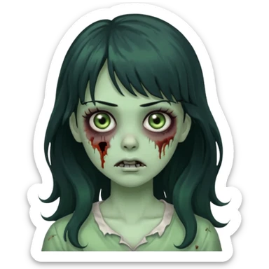 Zombie Green girl with long wavy black hair and bangs. sticker