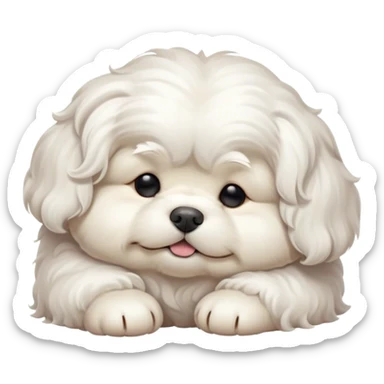 Cinematic Meme-Worthy Chubby Sleeping Wavy-Haired Maltese dog Portrait Emoji, Head resting peacefully with a contented smile, featuring a delightfully chubby build and a luxuriously soft, wavy-haired white coat, eyes shut in a serene nap, Simplified yet hilariously adorable features, highly detailed, glowing with a soft, drowsy light, high shine, relaxed and utterly lovable, stylized with an air of playful laziness, bright and endearing, soft glowing outline, capturing the essence of a comically sleepy companion, so meme-worthy it feels like it could instantly become the next viral sensation of adorable slumber! sticker