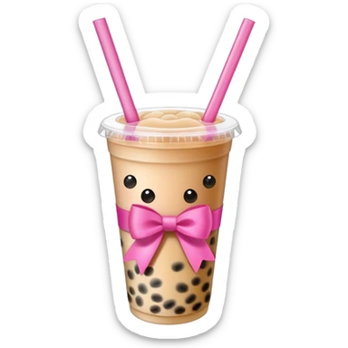Bubble tea with a bow on the straw sticker