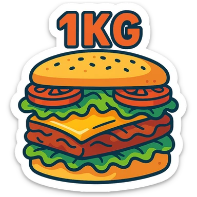 big cartoon sandwich with '1kg' text on top in vibrant toon style sticker