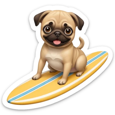 Pug with a surfboard sticker