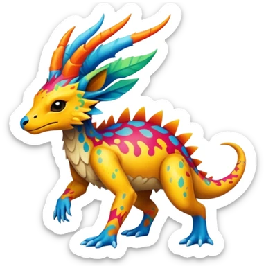 a colorful edgy vernid-fionbri-creature with splash patterns full body sticker