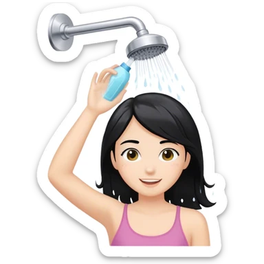 White girl with black hair happy to wash her hair with shampoo in the shower sticker