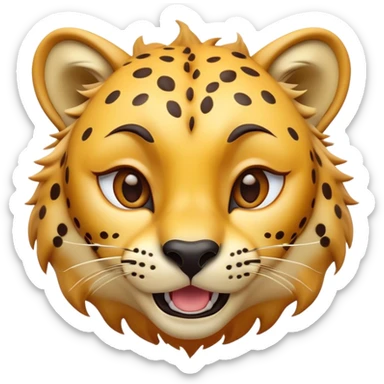 Cinematic Comical Cheetah Portrait Emoji, Head tilted dramatically with an exaggeratedly amused expression, featuring a striking, glossy golden Fur with bold spots, wide, expressive amber eyes filled with playful disbelief, Simplified yet hilariously expressive features, highly detailed, glowing with a slightly sassy glow, high shine, dramatic yet playful, stylized with an air of cheeky mischief, bright and endearing, soft glowing outline, capturing the essence of a spirited and over-the-top cheetah, so meme-worthy it feels like it could dash its way into internet fame instantly! sticker