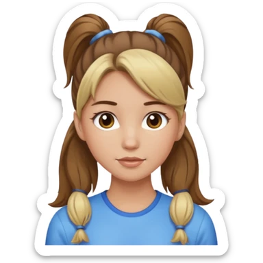 a brown haired girl with blonde highlights in a high ponytail but make her really pretty sticker