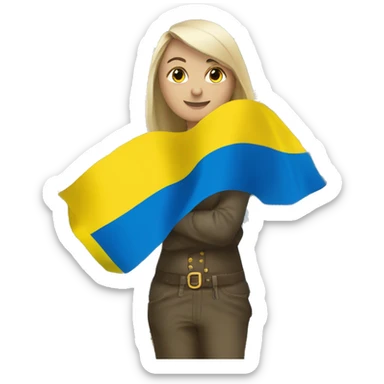 dunkelhaarige Frau mit ukrainischer Flagge sticker