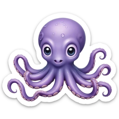 Cinematic Cute Baby Octopus Portrait Emoji, Head tilted slightly in a curious and endearing way, featuring a smooth, rounded light blue-purple body with enormous, sparkling eyes filled with warmth and innocence, delicate tentacles curling playfully, Simplified yet irresistibly adorable features, highly detailed, glowing with a soft, dreamy marine glow, high shine, affectionate and gentle, stylized with a touch of whimsical deep-sea charm, soft glowing outline, capturing the essence of a tiny, inquisitive octopus that looks ready to gently drift into your heart! sticker
