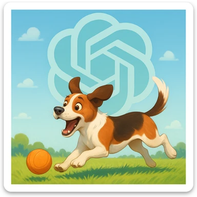 gpt image logo on the background of a dog chasing ball sticker