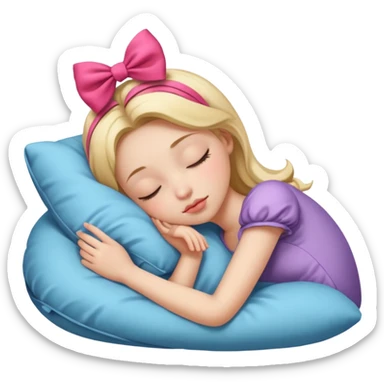 Girl sleeping with a bow sticker
