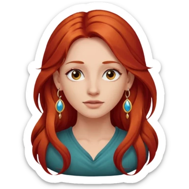 une personne joli, aved des cheveux long roux, des boucles d'oreilles de face dans un rond  sticker