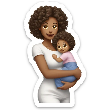 mom with light skin, shoulder length dark brown curly hair carrying 2 baby bundles  sticker