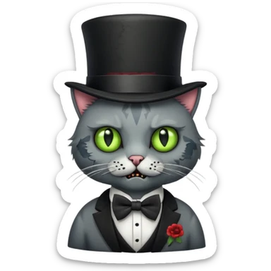 zombie cat with bow tie and top hat sticker