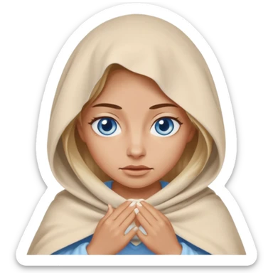 blue eyed desert woman cowered with creme cloth sticker