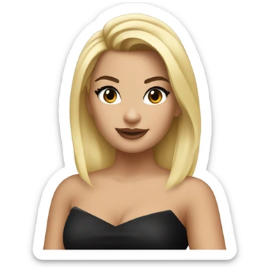 Emoji of Demi Lovato with blonde hair in a black mini dress, confidently pointing forward with a stylish, influencer vibe sticker