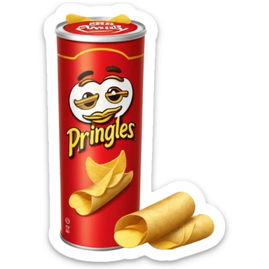 Draw a tall Prinnngles can with the red label & stack of chips beside it. sticker