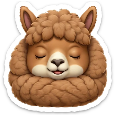 Meme-Worthy Cute Sleeping Brown Alpaca Portrait Emoji, Head resting peacefully with a contented smile, showcasing a delightfully sturdy build and a luxuriously soft brown fleece, eyes shut in a serene nap, Simplified yet hilariously adorable features, highly detailed, glowing with a soft, drowsy light, high shine, relaxed and utterly lovable, stylized with an air of playful laziness, bright and heartwarming, soft glowing outline, capturing the essence of a comically sleepy alpaca, so meme-worthy it feels like it could instantly become the next viral sensation of adorable slumber! sticker