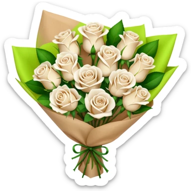 white roses bouquet in brown paper sticker