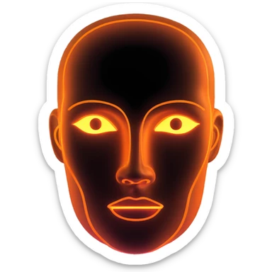 Minimalist futuristic AI avatar — clean glowing outline of a humanoid face, half-abstract with light reflections. sticker