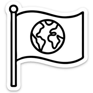 waving red flag with a blue and green Earth globe in the middle, minimal details sticker