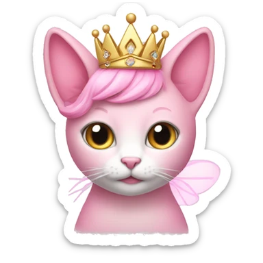 Pink fairy cat wearing a tiara sticker