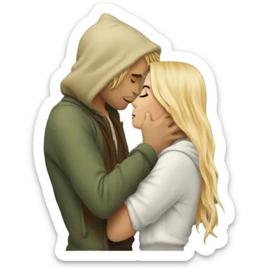 Pippin-hobbit wearing hoodie passionately kissing pretty blonde woman with straight hair sticker