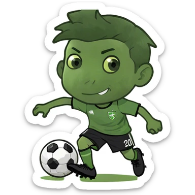 Boy, black hair, short, playing soccer, player number 20 sticker