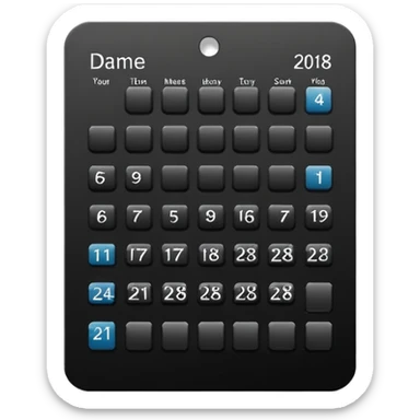 payment schedule — a black matte calendar with evenly spaced date blocks, subtle highlighted payment days, clean geometric shapes, no text or numbers, monochrome black color palette, soft studio lighting, smooth surfaces, modern fintech style sticker