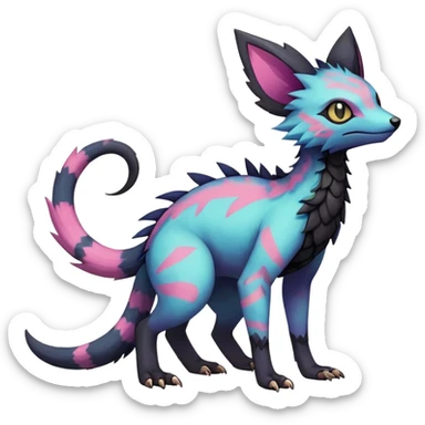 Rare realistic exotic edgy cute pastel gothic epic pretty beautiful handsome gorgeous aesthetic colorful vibrant Vernid-Trico-species-Fakemon-creature by LiLaiRa, 4 legs, 1 tail, random markings, (full body) sticker