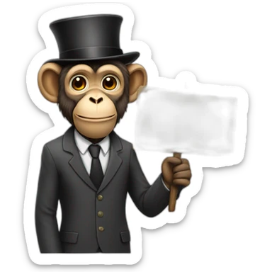 monkey professor with beard and mustache and suit holding a sign with like sticker