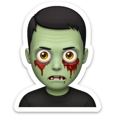 zombie iPhone emoji with buzz cut black hair and black t-shirt sticker