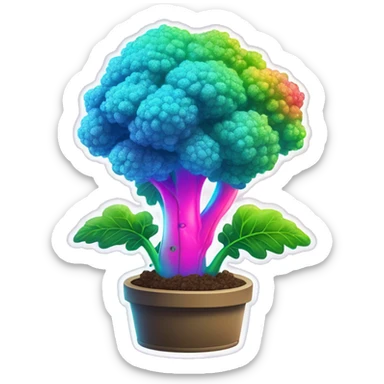 Sparkling holographic cyan blue neon pink graffiti Hemp 420 plant growing with rainbow sparkly broccoli sticker