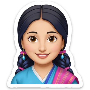 generate a pretty bratz emoji that looks like Kareena Kapoor's Geet character. 
Make her wear a white shirt with a colorful blue-pink dupatta wrapped around her neck. smiling big. Black hair tied into a side part ponytail

She should look exactly  like Kareena Kapoor sticker